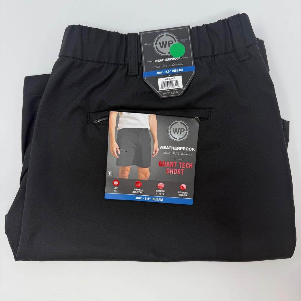 Weatherproof Grant Tech Shorts Mens 40‎ Black Performance Golf Hiking 8.5" NEW